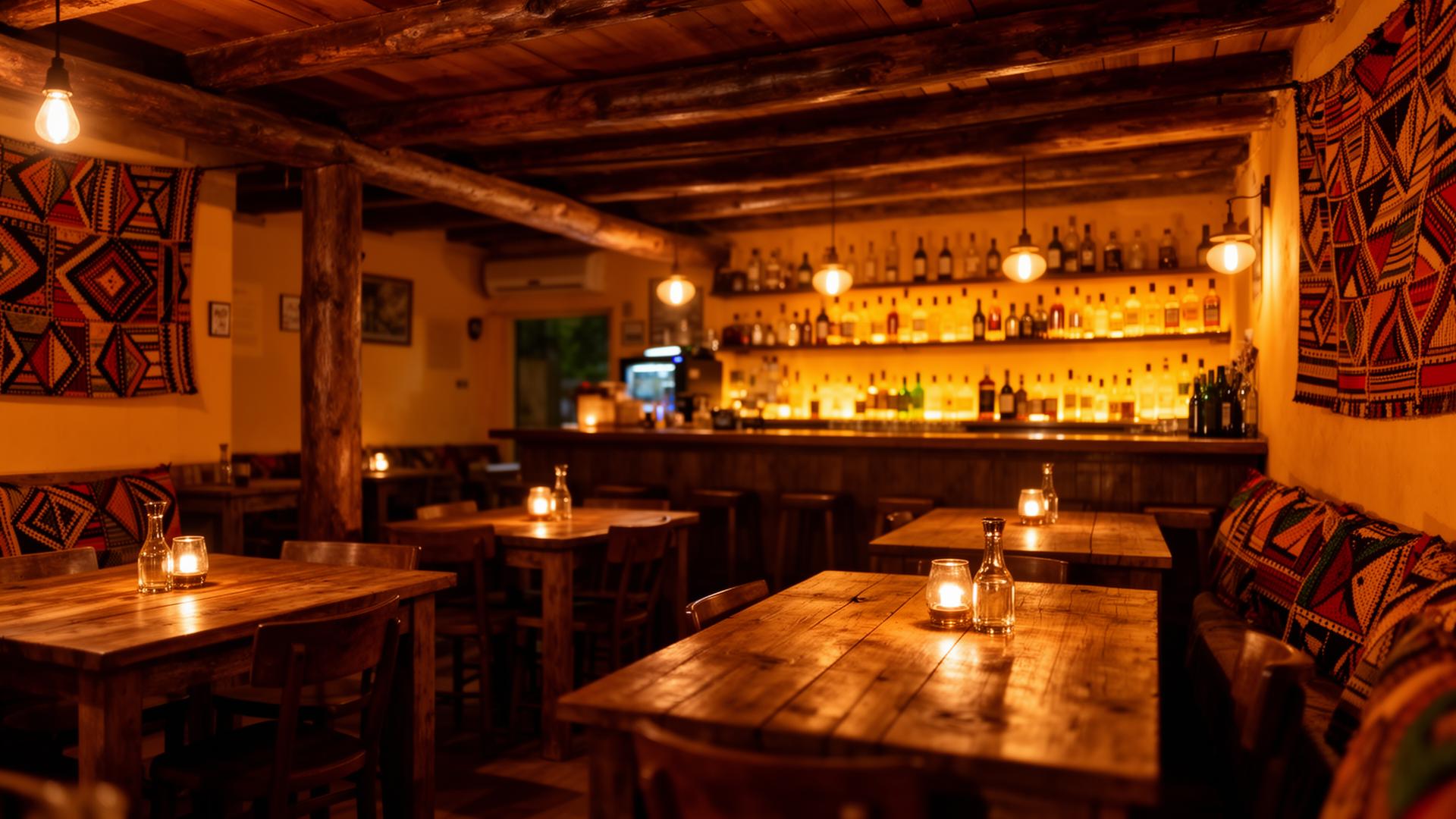 Interior aconchegante do bar O Sítio em Luanda